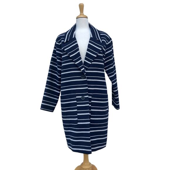 Esprit Jackets & Blazers - Esprit Coat Jacket Sz L Navy Cream Striped Two Button Long Preppy Old Money